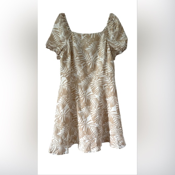 LOFT Womens Cream Linen Viscose Tropical Floral Tie Keyhole Back Dress Size 12 - Picture 3 of 13